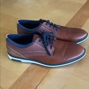 Aldo Men's Brown Leather Lace-Up Oxfords with Navy Accents Sz 9.5